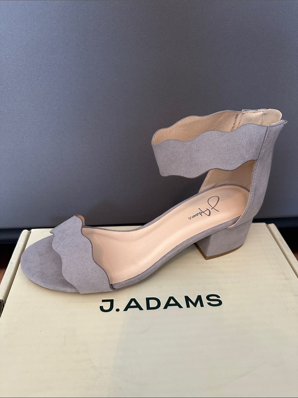 J. Adams Scalloped Ankle-Strap Block Heel Sandal